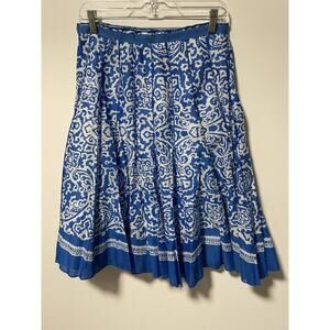 Cotton Swirl Skirt Batik Print Blue And White Size 10 Petite Small stain
